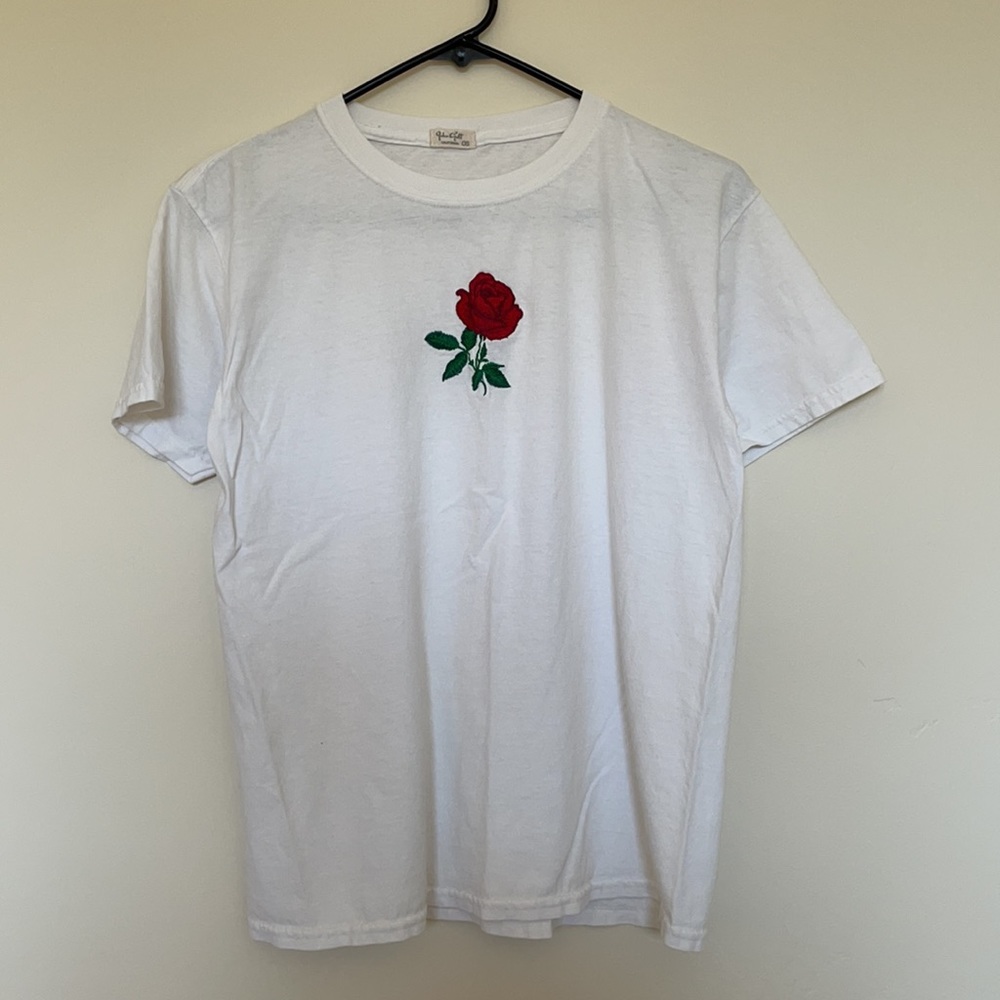 Brandy Melville Rose Embroidered T-Shirt